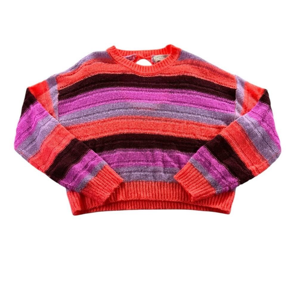 Saltwater Luxe Jed Sweater S Striped Lightweight Knit Keyhole Vibrant Neon Boho